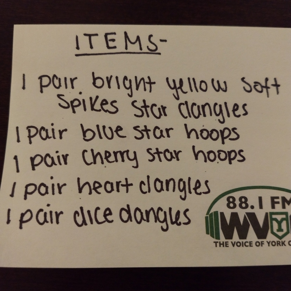 SIX pairs of earrings- star themed and dice dangle